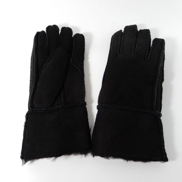 SURELL Genuine Shearling Lined GLOVES Size M Black Suede Sheepskin Fur NEW $110 - Picture 2 of 7